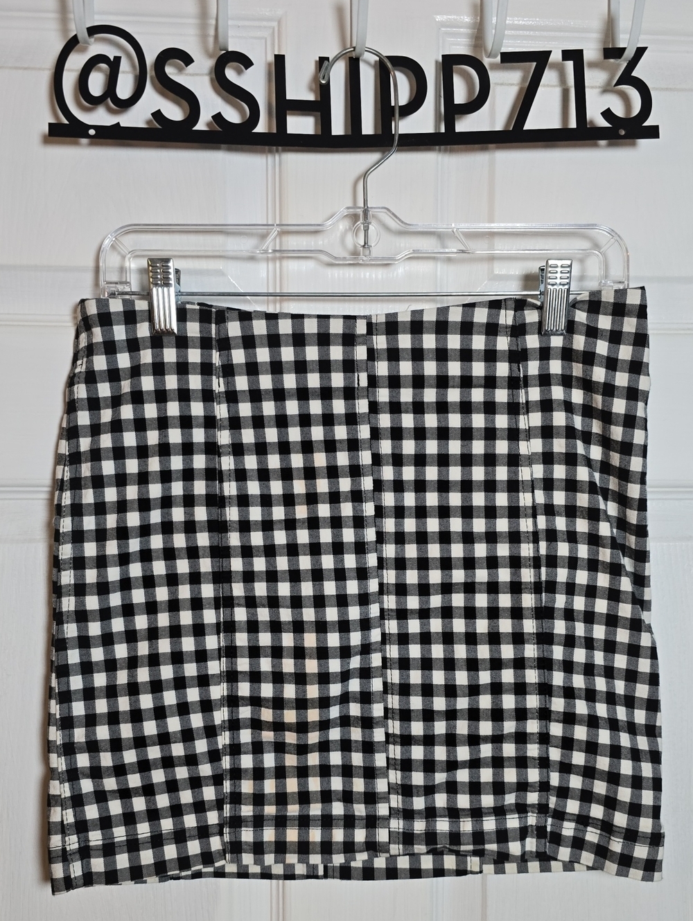Free People 10 Medium M Black and White Gingham Mini Skirt
